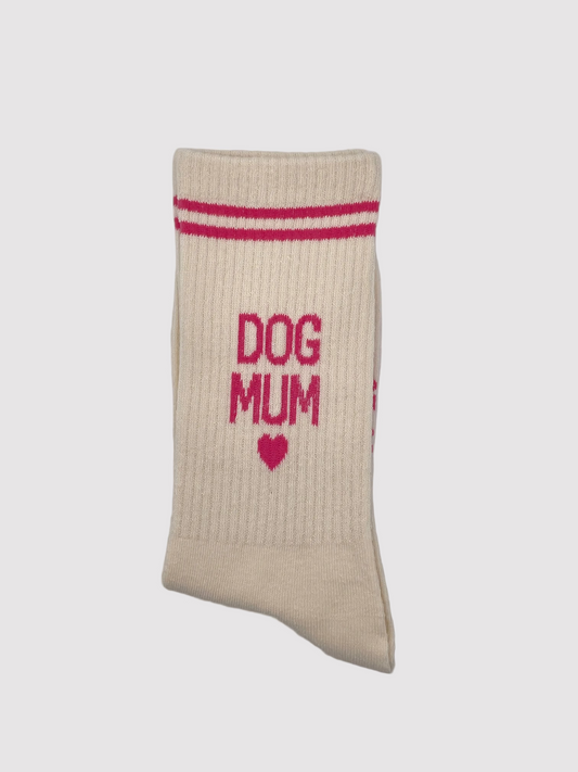 Socken "Dog Mum" – Creme/Pink